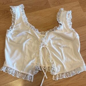 Anthropologie Cream Lace Detail Top